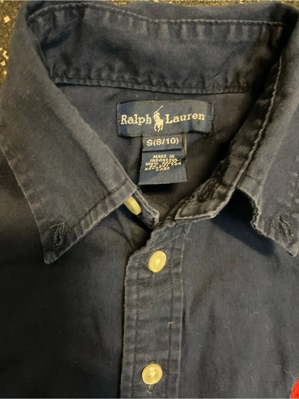 Ralph Lauren Navy Blue Button-Down Shirt with Red Pony
